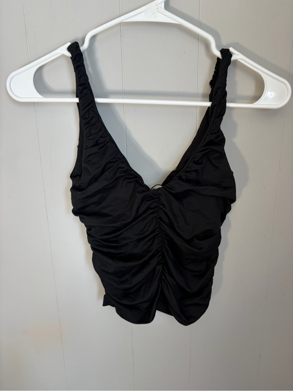 Susana Monaco Black Ruched V-Neck Tank Top